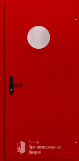 Фото двери «Однопольная с круглым стеклом (красная)» в Одинцово