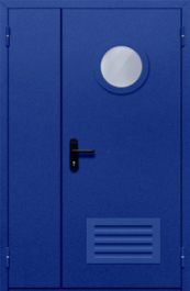 Фото двери «Полуторная с круглым стеклом и решеткой (синяя)» в Одинцово